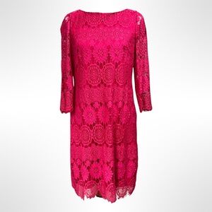 Jessica Howard Womens Hot Pink Lace Long Sleeve Sheath Dress Size 12 Barbiecore